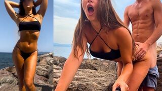 Forró influenszer lány nedves segge élvezi a kemény dugást a szardíniai sziklák rejtekében